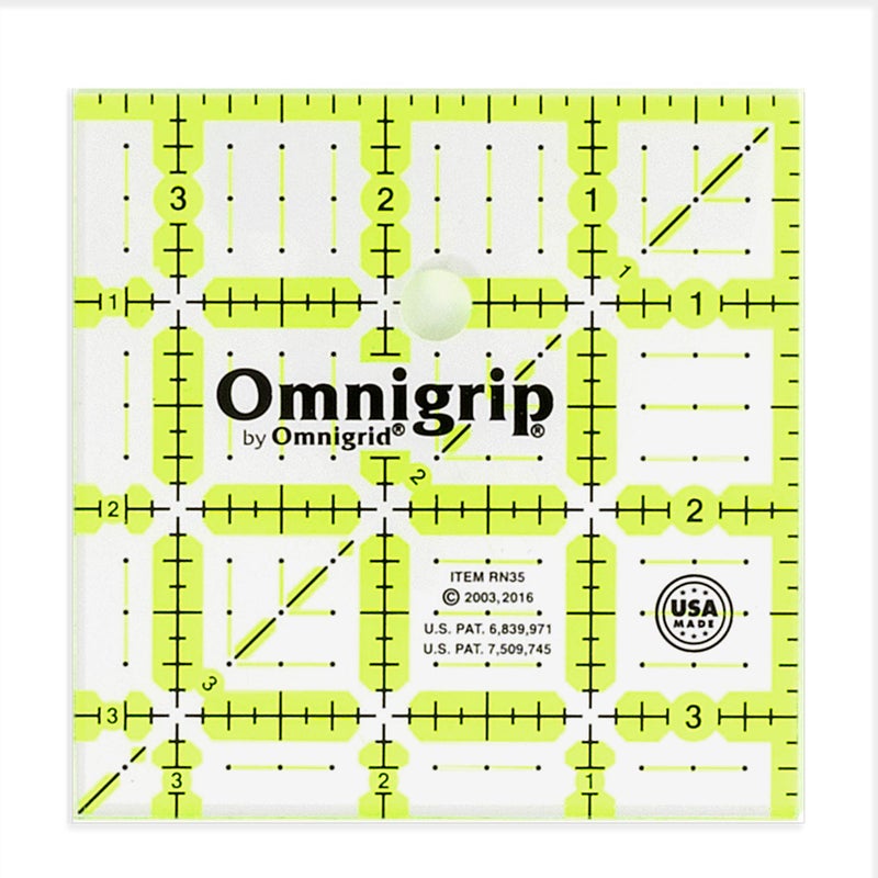 Omnigrid Omnigrip 3-1/2" Square Ruler, Clear Quilting and Sewing Ruler - Image 1